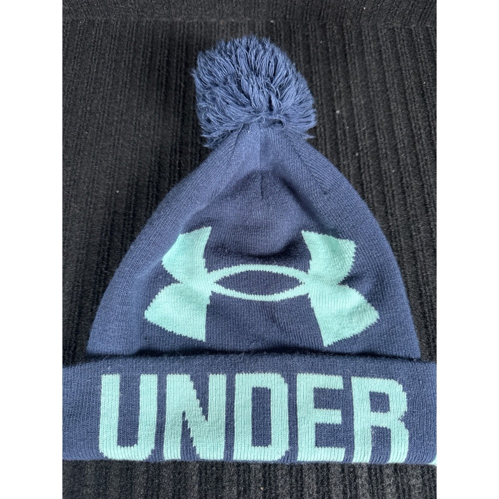 Under Armour Womens Navy Blue Pom Pom Beanie Knit Hat